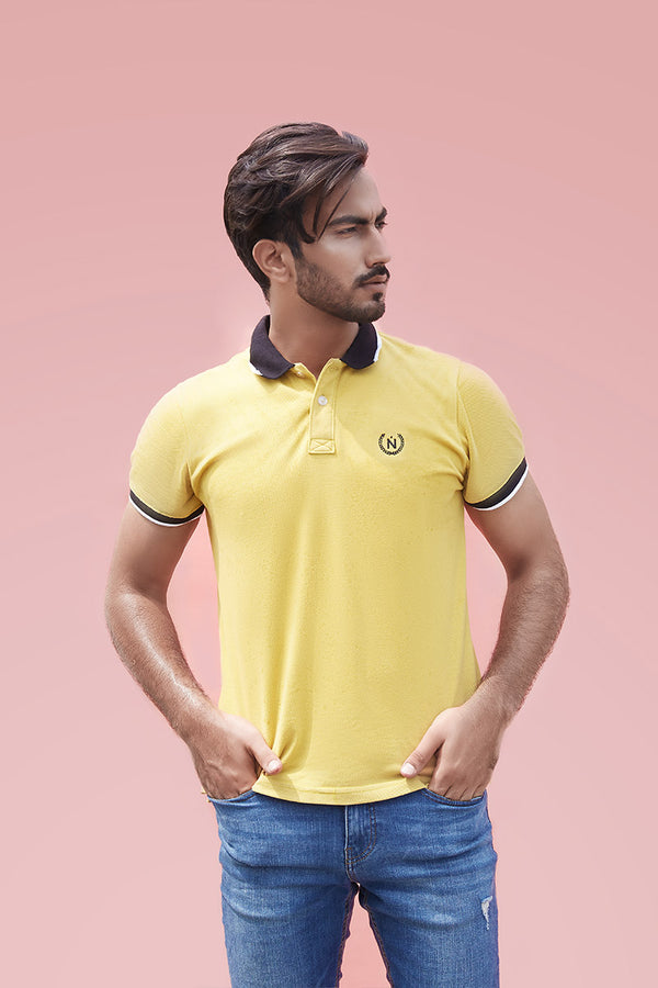 Mustard Polo with Tipped Sleeves