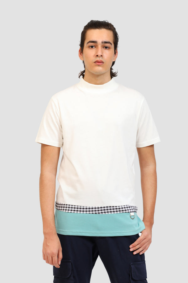 Mock Neck T-shirt with Turquoise Rib