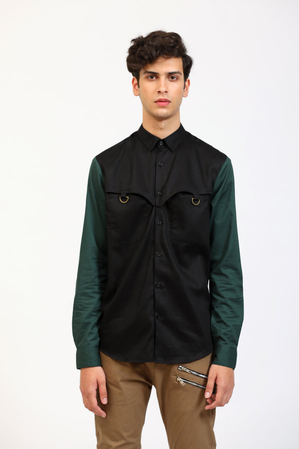 Black Shirt with Green Sleeves