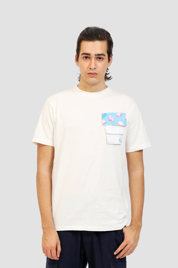 White T-shirt with Cloud Flap