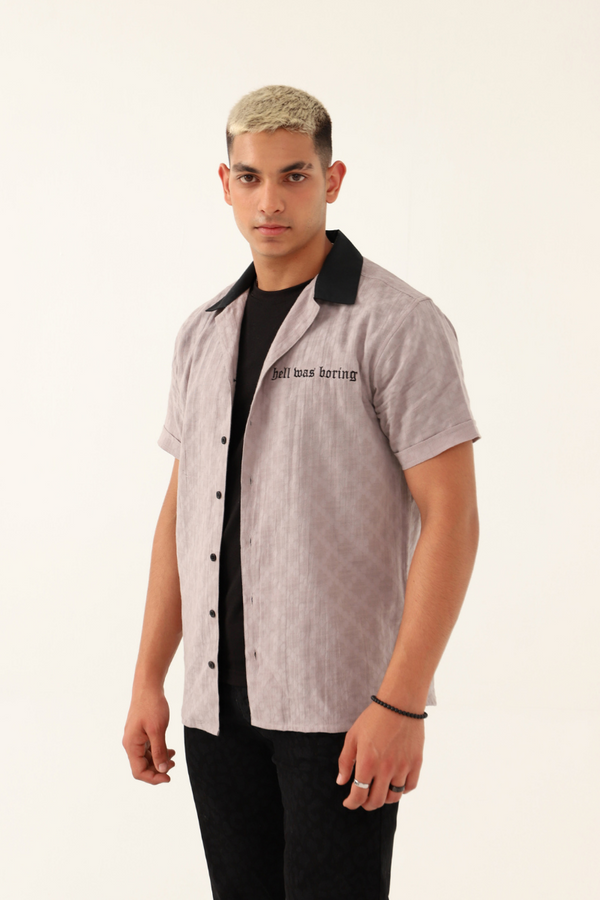 Grey Hawaiian Shirt with Black Collar
