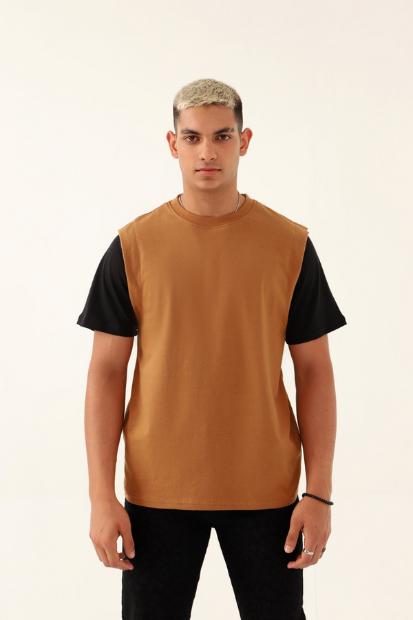 Brown T-shirt with Black Sleeves