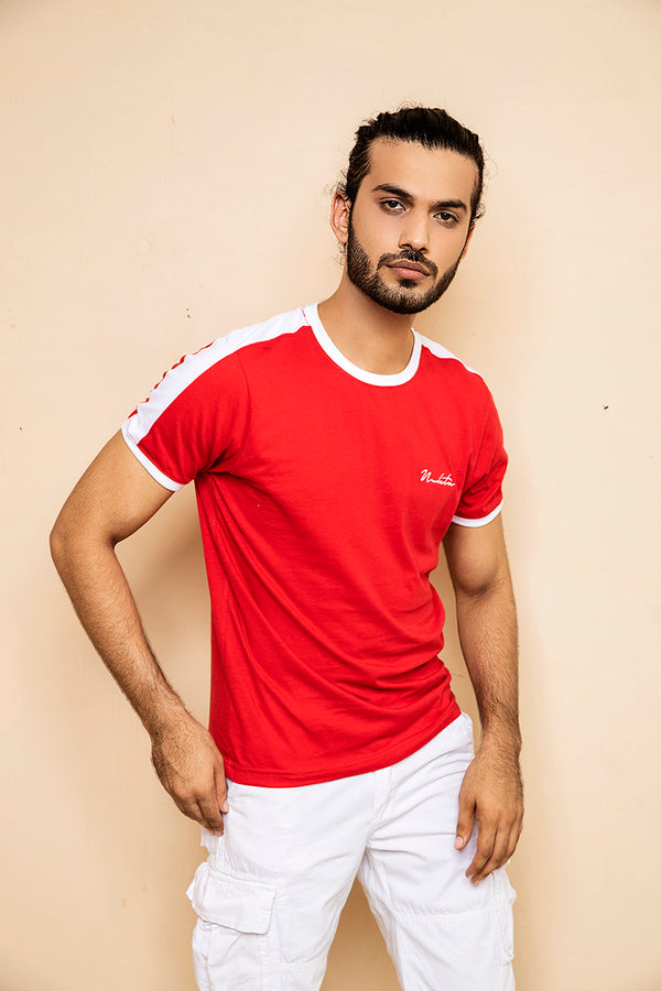 Red T-shirt with White Shoulder Panel