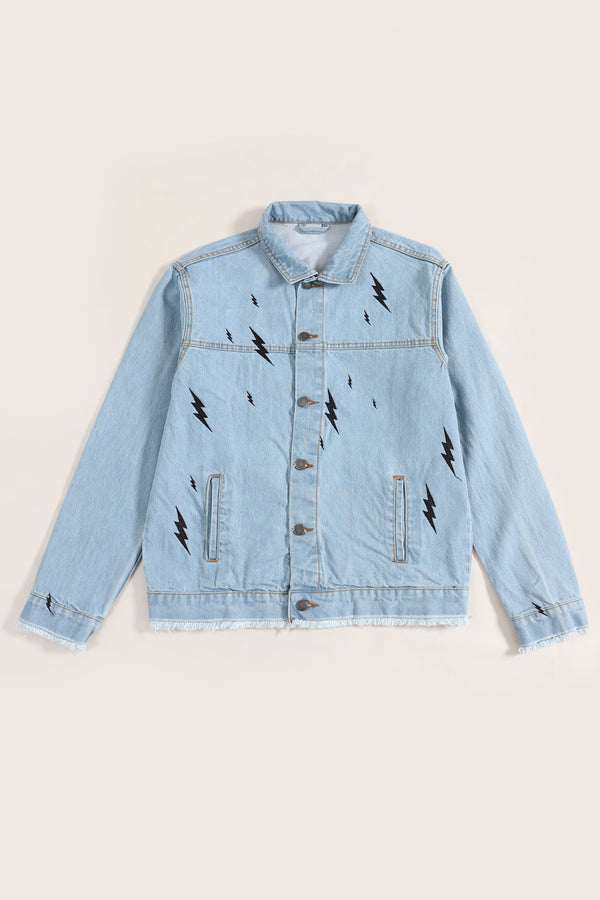 Denim Jacket with Bolt Embroidery